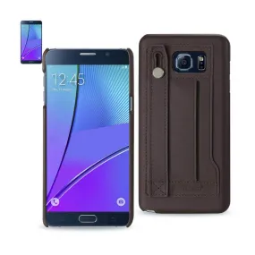 Reiko Samsung Galaxy Note 5 Genuine Leather Slim-Fit Case With Hand Strap & Rfid Shielded Card Slots In Umber