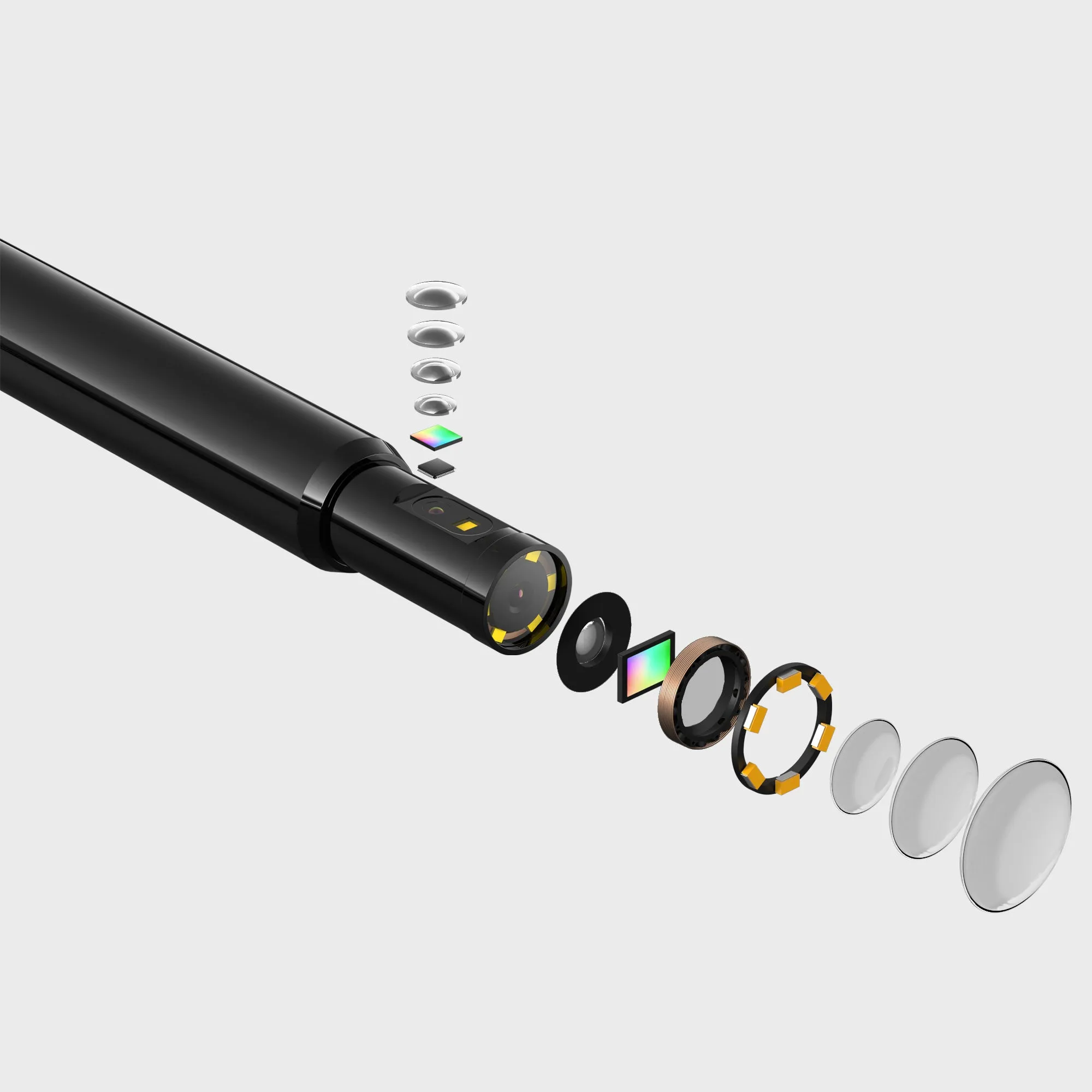 Rotating Dual-Lens Flexible Inspection Camera Probes