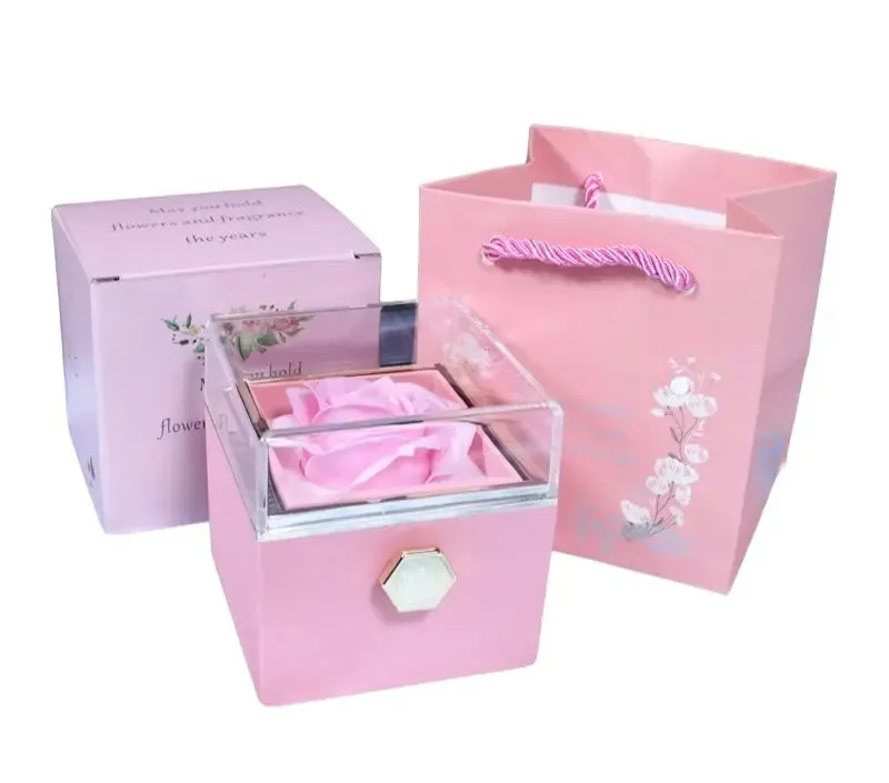 Rotating Soap Flower Rose Gift Box Creative Rotating Rose Jewelry Packaging Box Valentine's Day Gift For Women