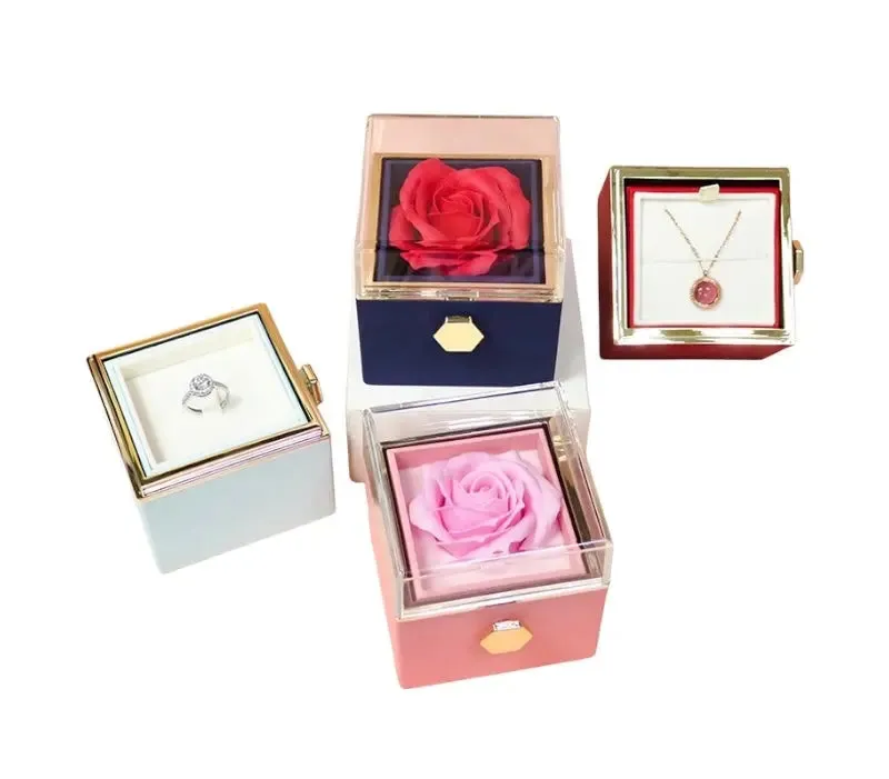 Rotating Soap Flower Rose Gift Box Creative Rotating Rose Jewelry Packaging Box Valentine's Day Gift For Women