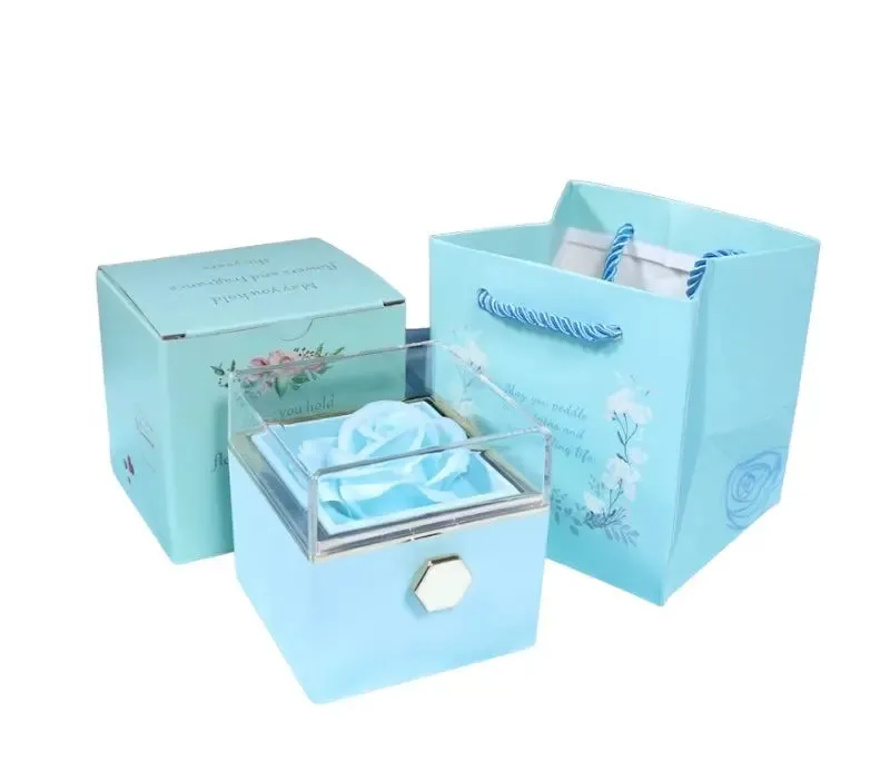 Rotating Soap Flower Rose Gift Box Creative Rotating Rose Jewelry Packaging Box Valentine's Day Gift For Women