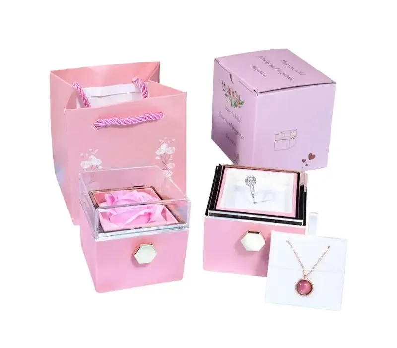 Rotating Soap Flower Rose Gift Box Creative Rotating Rose Jewelry Packaging Box Valentine's Day Gift For Women