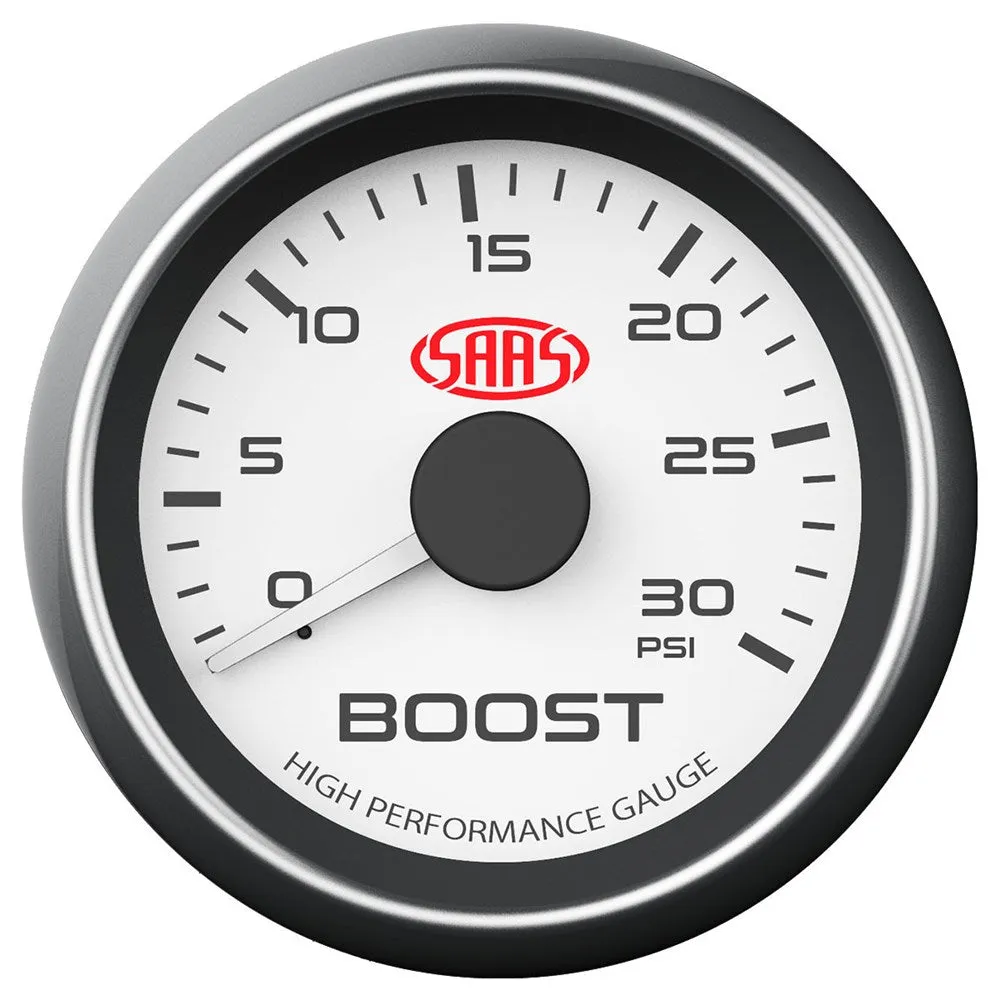 SAAS 52mm White Muscle Series Diesel Boost Gauge (0-30PSI) - SG-TBD52W