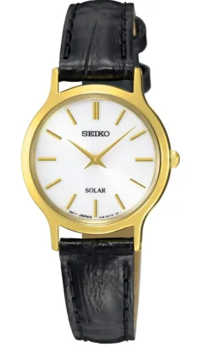 Seiko Solar White Dial Leather Strap Ladies Watch SUP300P1