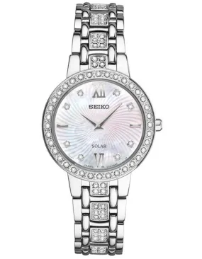 Seiko Womens Solar Crystal Dress Watch - Mother of Pearl - Stainless Steel