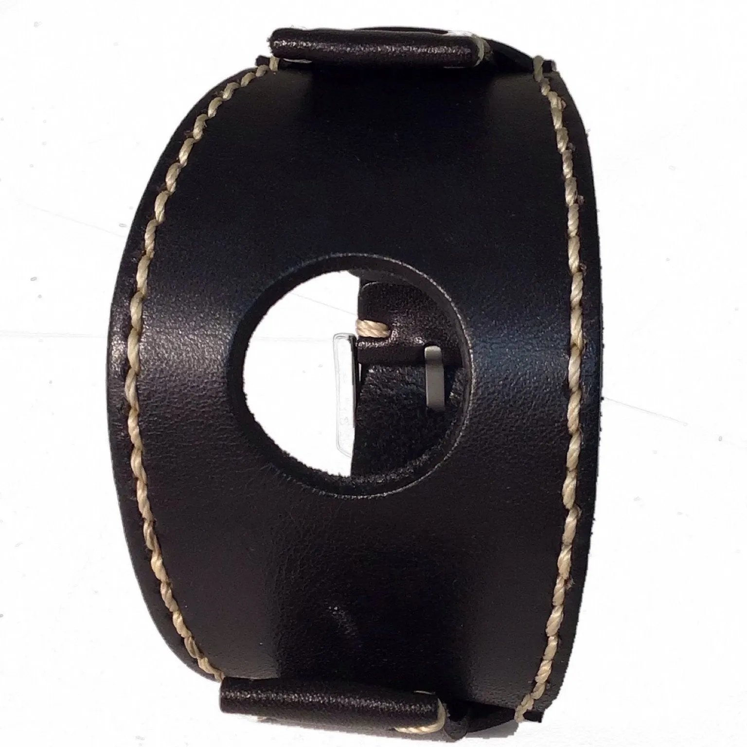 Smart Watch White Stitched Dark Brown Leather Cuff