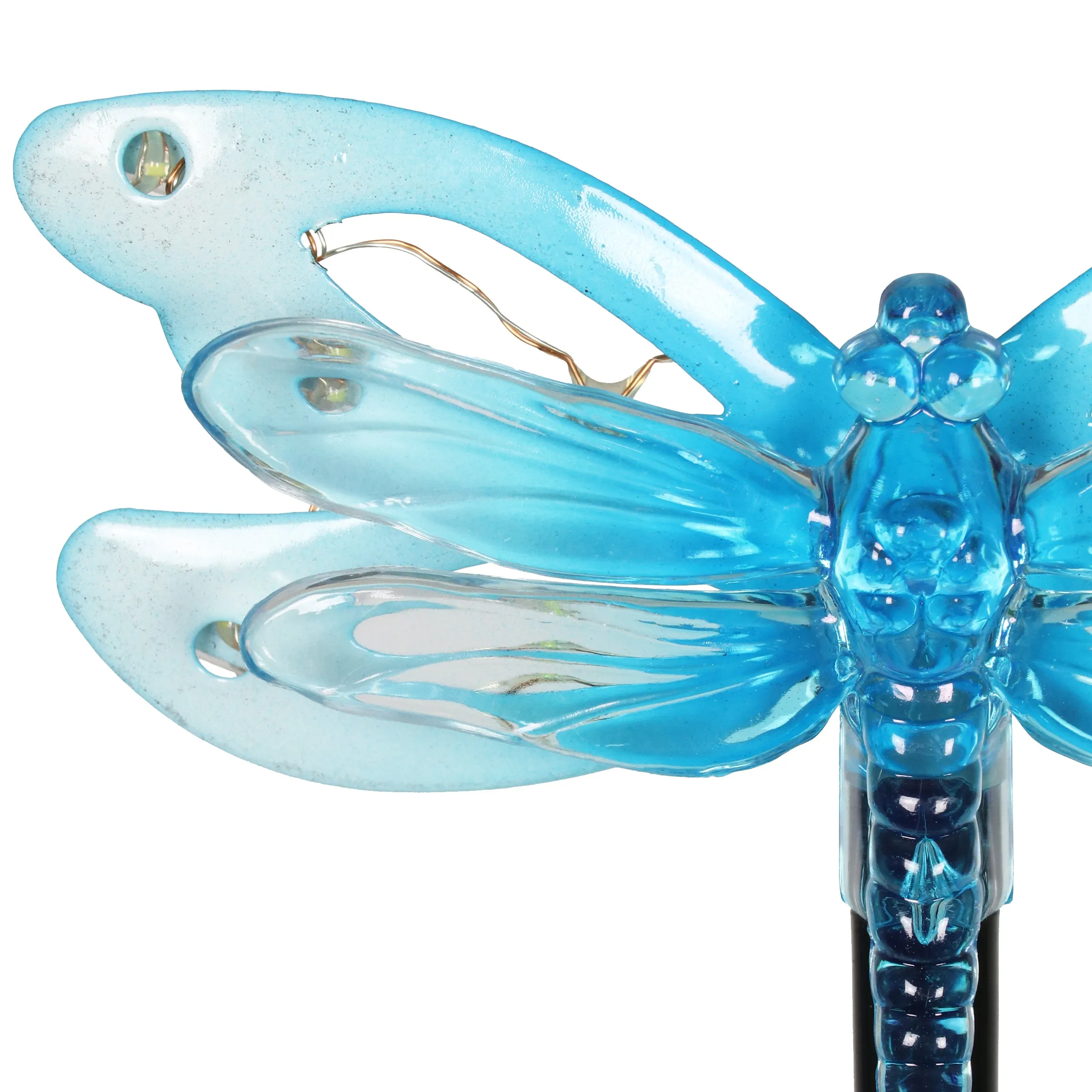 Solar Acrylic and Metal Blue Dragonfly Garden Stake with Twelve LED Lights, 4 by 34 Inches