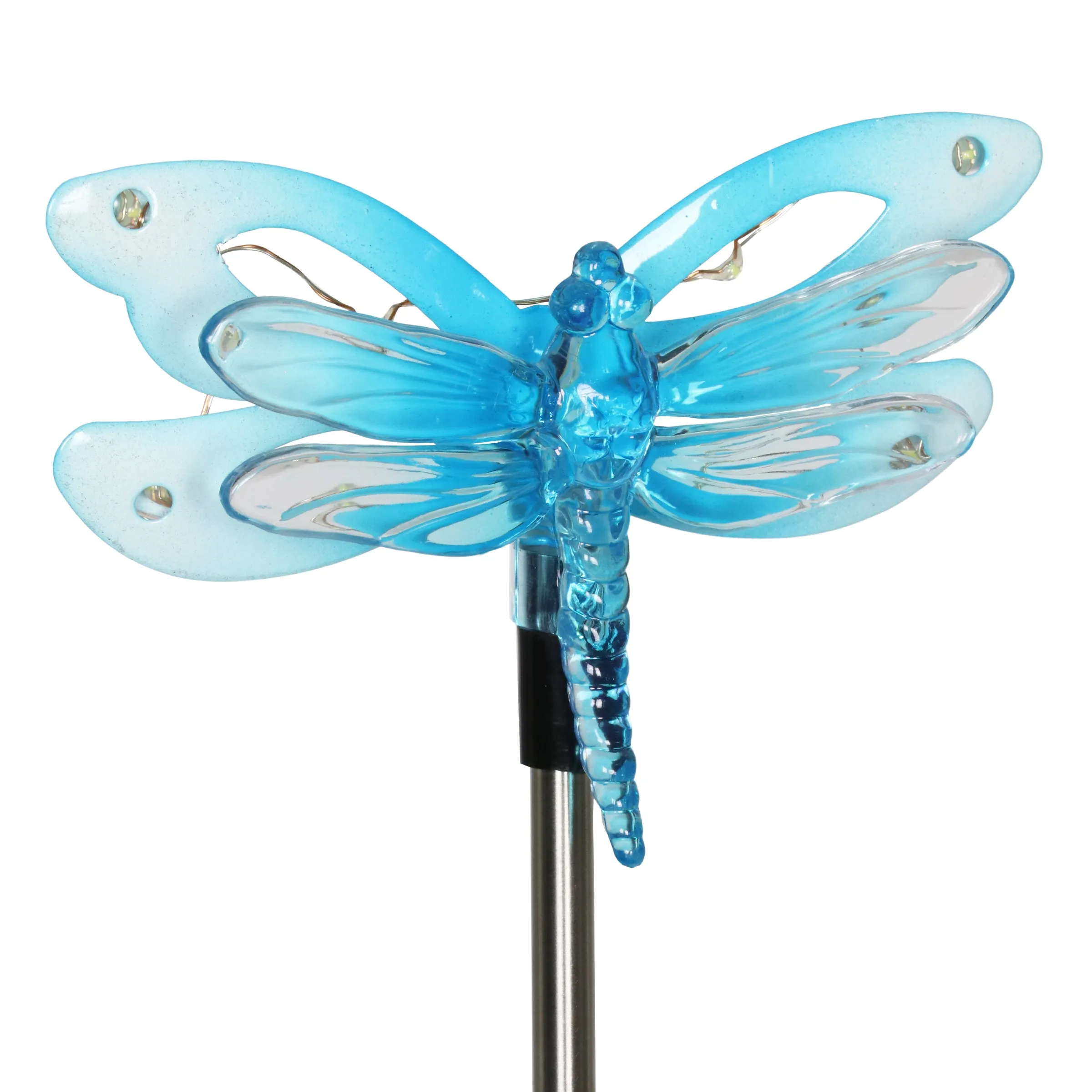 Solar Acrylic and Metal Blue Dragonfly Garden Stake with Twelve LED Lights, 4 by 34 Inches