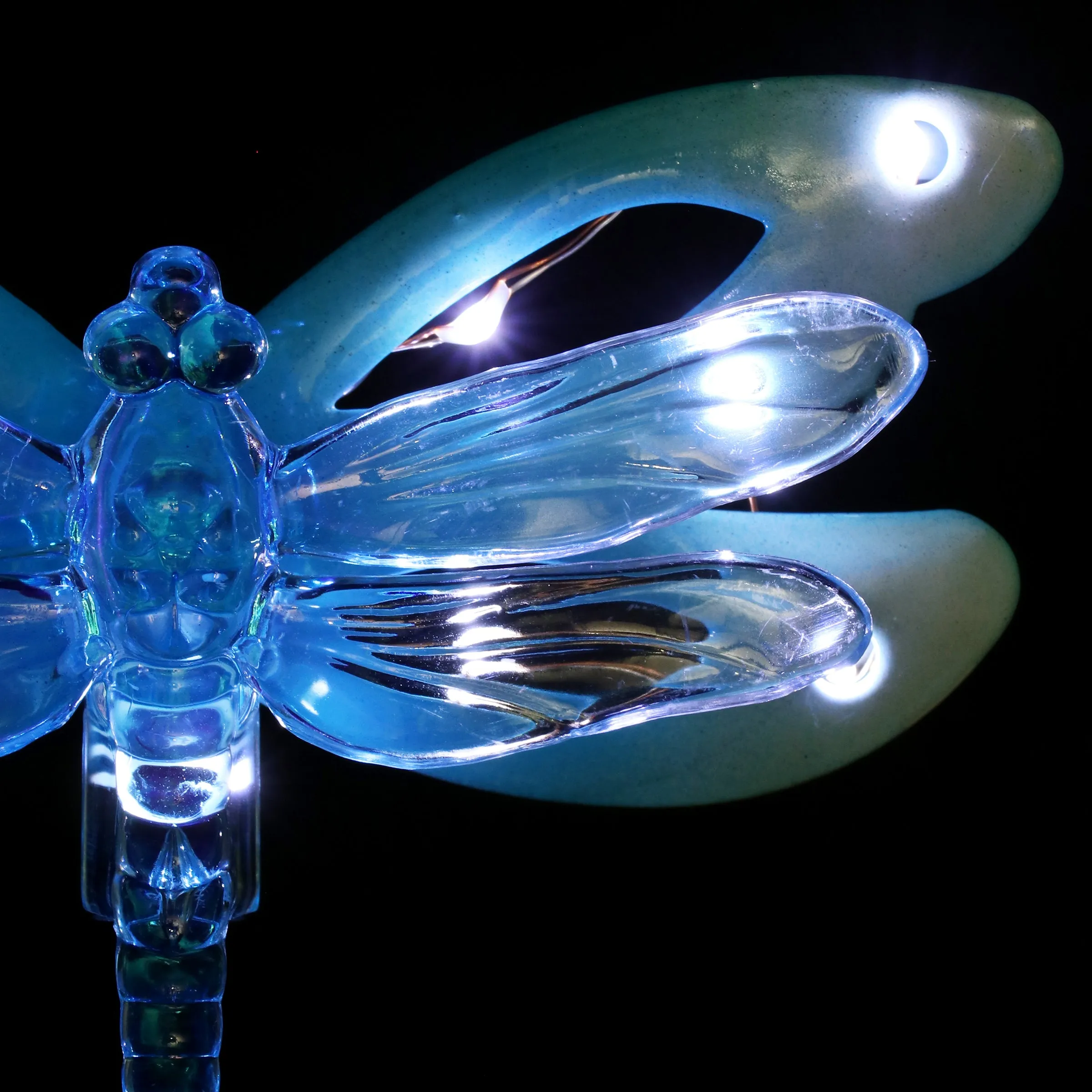 Solar Acrylic and Metal Blue Dragonfly Garden Stake with Twelve LED Lights, 4 by 34 Inches