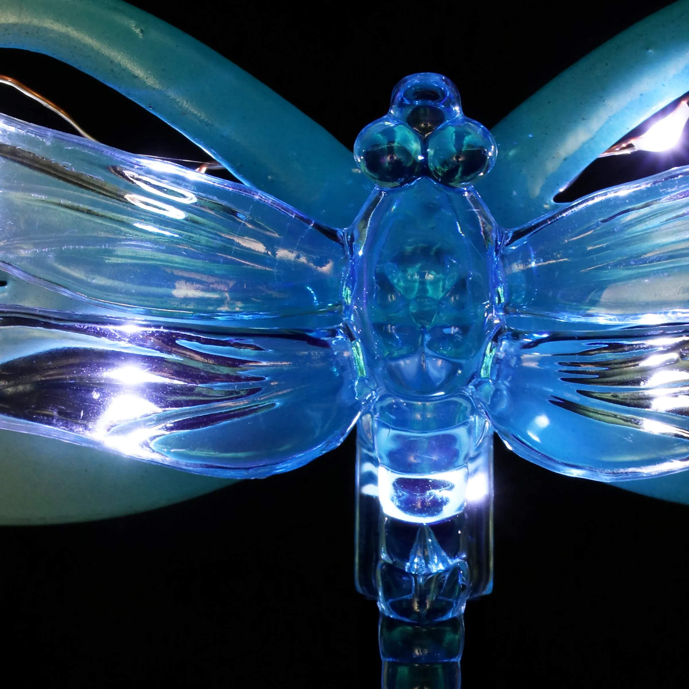 Solar Acrylic and Metal Blue Dragonfly Garden Stake with Twelve LED Lights, 4 by 34 Inches