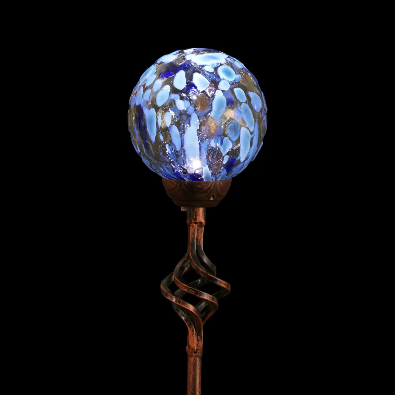 Solar Pearlized Honeycomb Glass Ball Garden Stake with Metal Finial in Light Blue, 4 by 31 Inches