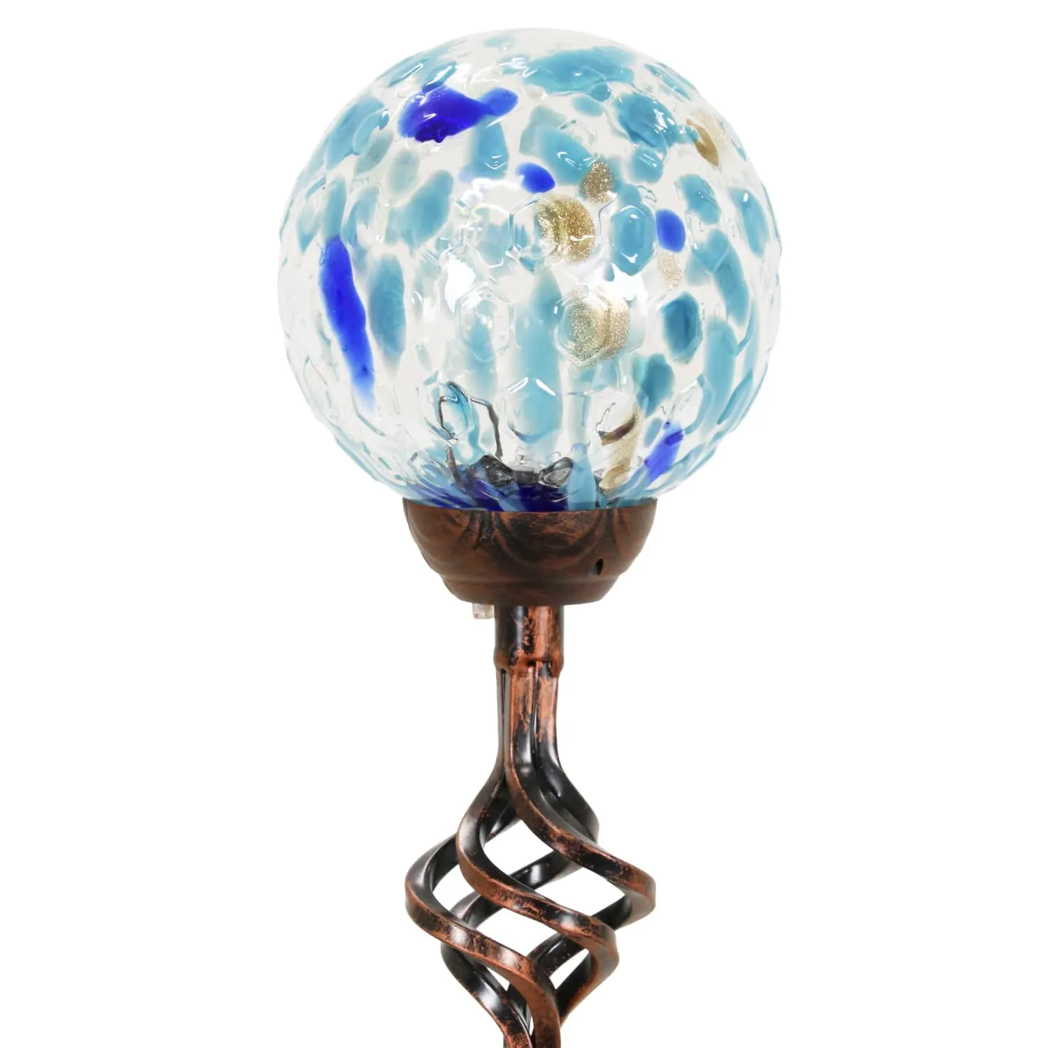 Solar Pearlized Honeycomb Glass Ball Garden Stake with Metal Finial in Light Blue, 4 by 31 Inches