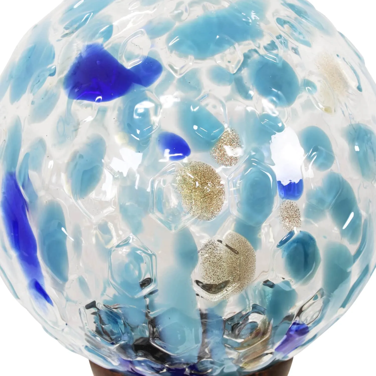 Solar Pearlized Honeycomb Glass Ball Garden Stake with Metal Finial in Light Blue, 4 by 31 Inches