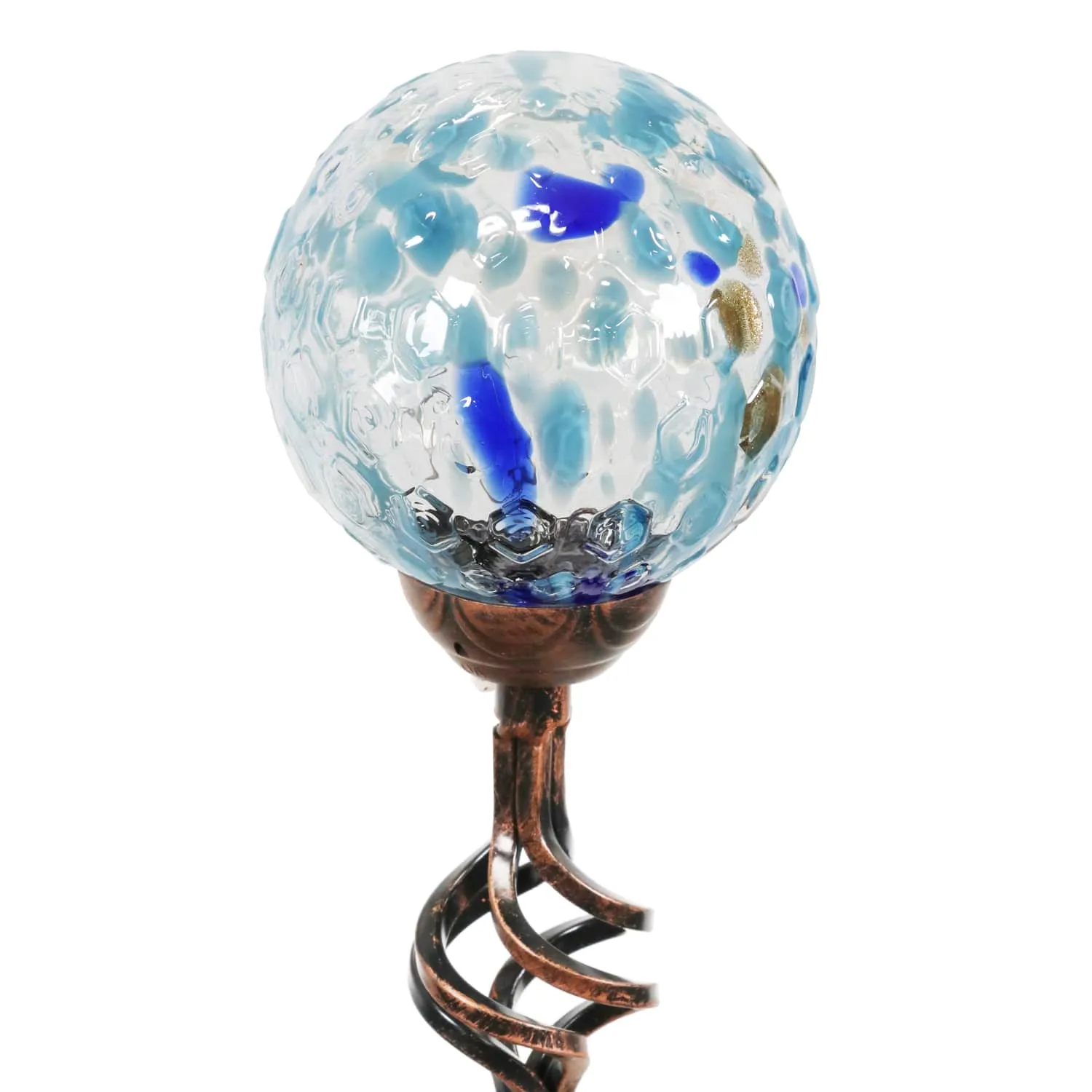 Solar Pearlized Honeycomb Glass Ball Garden Stake with Metal Finial in Light Blue, 4 by 31 Inches