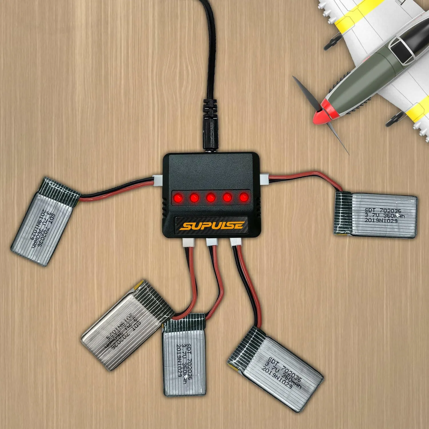 SUPULSE 5 in 1 Lipo Battery Charger 3.7V 1S 1 Cell Micro 5 Ports Compact Charger