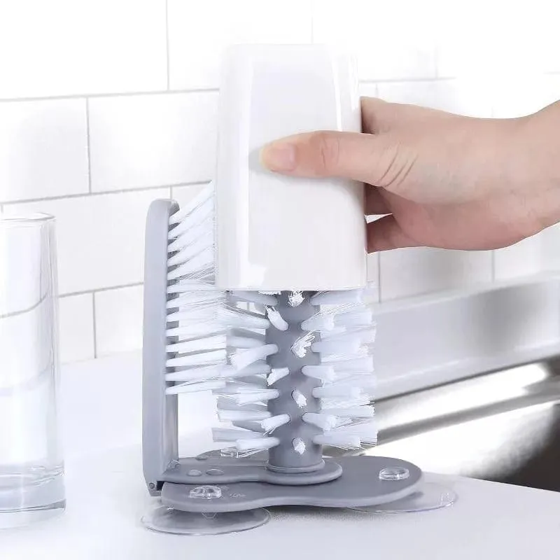 Wall Suction Cup Glass Cleaning Brush, Rotating Plastic Bottles Cleaner, Coffee Milk Tea Cups Brush, Glass Cup Washer with Suction Base Bristle, Kitchen Sink Home Tools