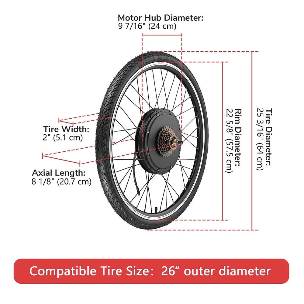 Yescom 26in Rear Electric Bicycle Motor Conversion Kit 48v 1000w